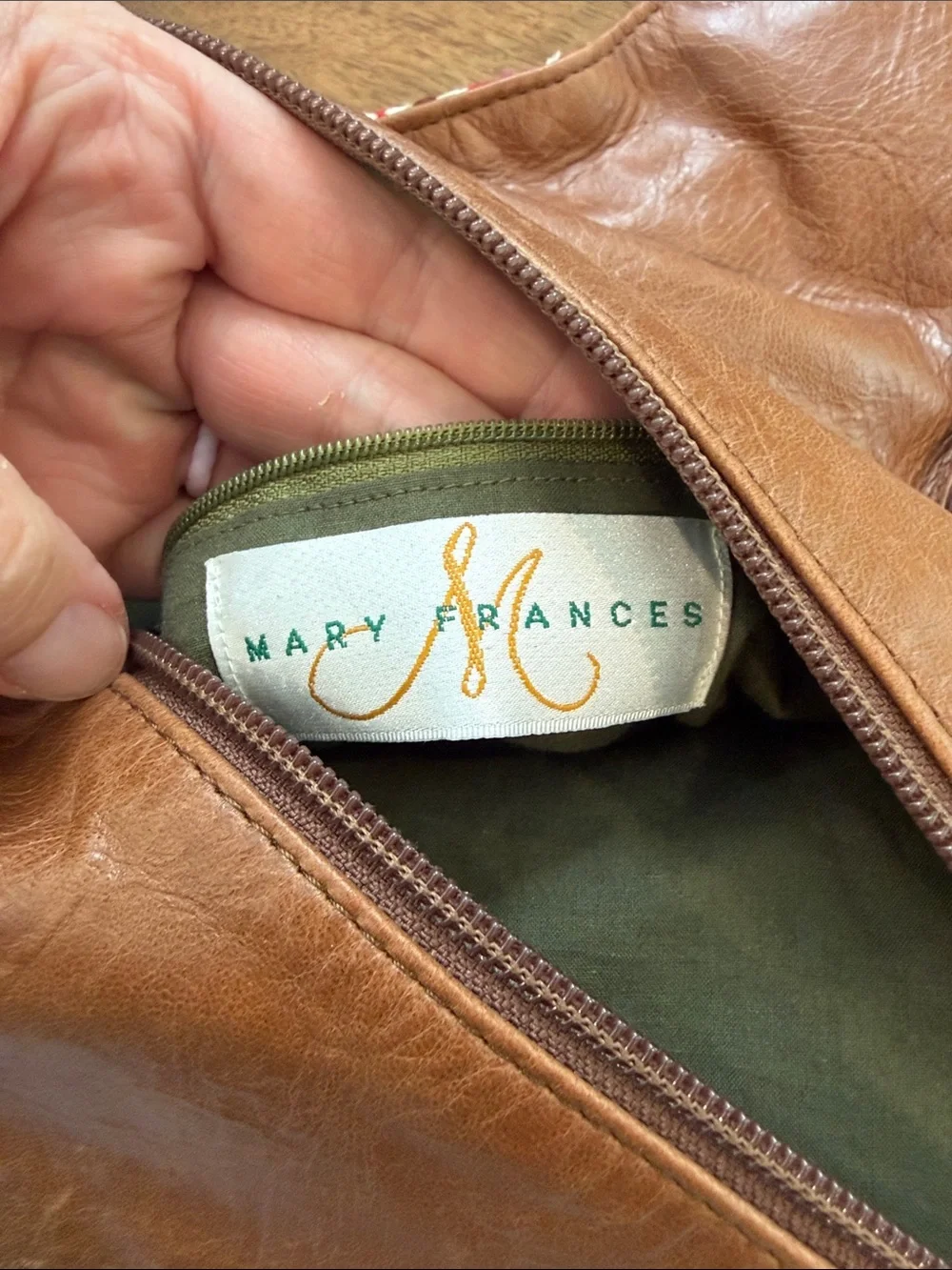 Mary Frances by Anthrolopogie Multicolor Embroidered Shoulder Bag w/ Tan Handles